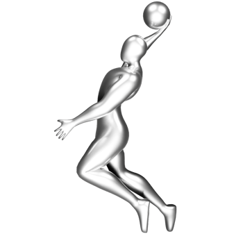 3d silver basketball player figure doing slam dunk pose. png