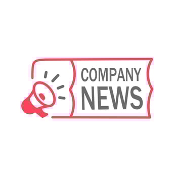 Company news - badge design. Megaphone icon. News webpage, Flat vector illustration.