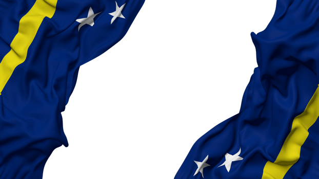 Curacao Flag Cloth Wave Banner in the Corner with Bump and Plain Texture, Isolated, 3D Rendering png
