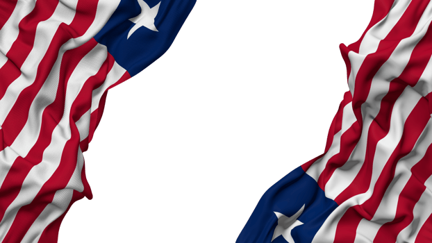 Liberia Flag Cloth Wave Banner in the Corner with Bump and Plain Texture, Isolated, 3D Rendering png