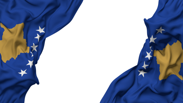 Kosovo Flag Cloth Wave Banner in the Corner with Bump and Plain Texture, Isolated, 3D Rendering png