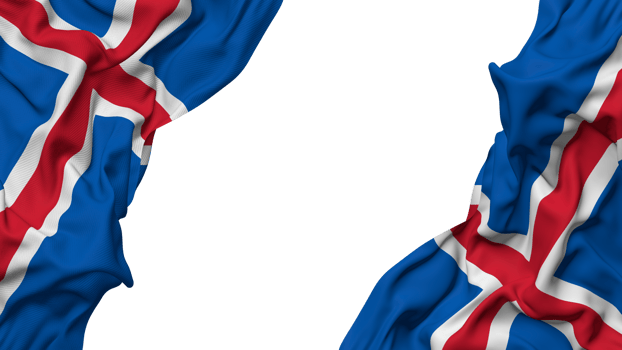 Iceland Flag Cloth Wave Banner in the Corner with Bump and Plain Texture, Isolated, 3D Rendering png