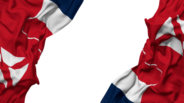 Wallis and Futuna Flag Cloth Wave Banner in the Corner with Bump and Plain Texture, Isolated, 3D Rendering png