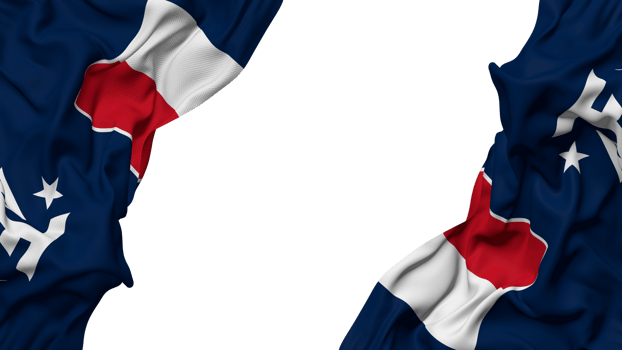 French Southern and Antarctic Lands, TAAF Flag Cloth Wave Banner in the Corner with Bump and Plain Texture, Isolated, 3D Rendering png