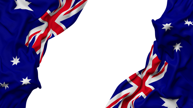 Australia Flag Cloth Wave Banner in the Corner with Bump and Plain Texture, Isolated, 3D Rendering png