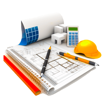 A model house on blueprints with equipment architect3d rendering png