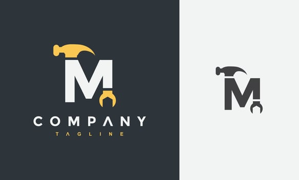 letter M hammer wrench logo vector