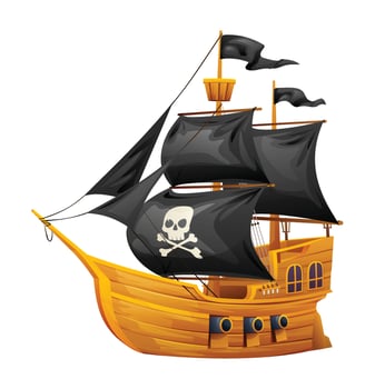 Wooden pirate ship illustration in cartoon style vector