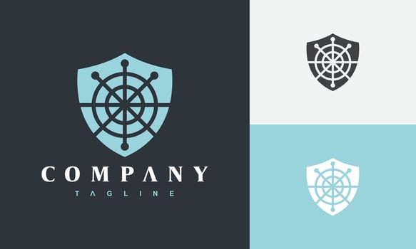 ship rudder shield sea logo vector