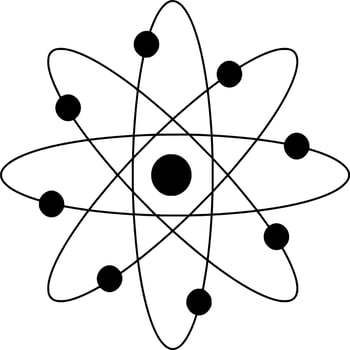 Vector silhouette of atom symbol on white background