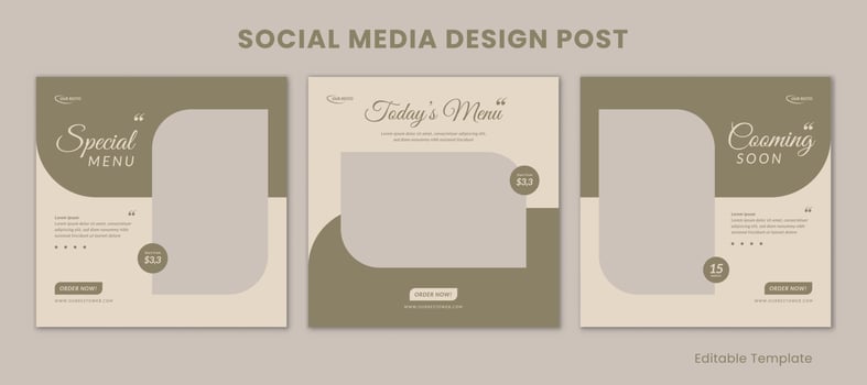 Set of 3 Editable Templates Social Media Design Post with Pastel and Aesthetic Style. Suitable for Sale Banner, Branding, Promotion, Presentation, Advertising, Fashion, Beauty, bakery vector