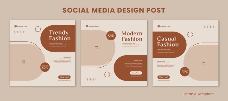Set of 3 Editable Templates Social Media Design Post with Pastel and Aesthetic Style. Suitable for Sale Banner, Branding, Promotion, Advertising, Fashion, Beauty Care, coffee shop vector