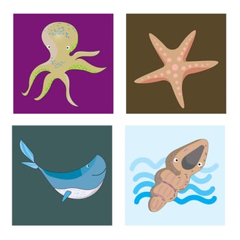 cute ocean and sea underwater life character set vector
