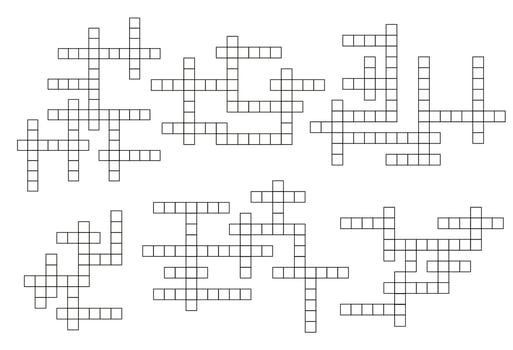 Crossword quiz grids or guess word game layouts vector