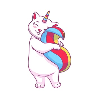 Cute funny cartoon caticorn with rainbow tail vector