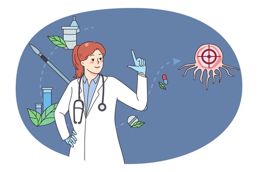 Woman doctor oncologist analyze cancer cell vector