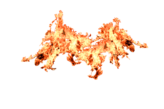 Translucent fire flames and sparks with horizontal repetition on transparent background. png