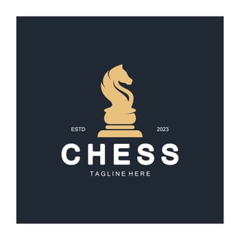 Chess strategy game logo with horse, king, pawn, minister and rook. Logo for chess tournament, chess team, chess championship, chess game application. vector