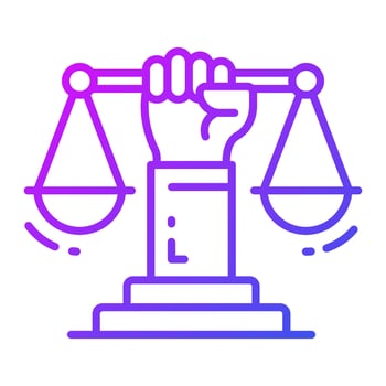 Hand holding balance scale denoting vector of justice, easy to use icon