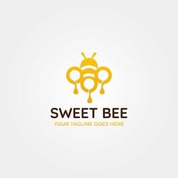 Unique bee with circles and honey drops vector logo design
