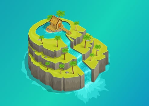 isometric stepped mountain island vector