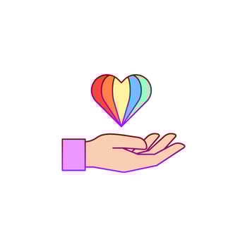 Heart, hand, rainbow, pride vector icon illustration