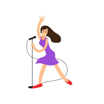 young beautiful girl sings a song into the microphone vector icon illustration