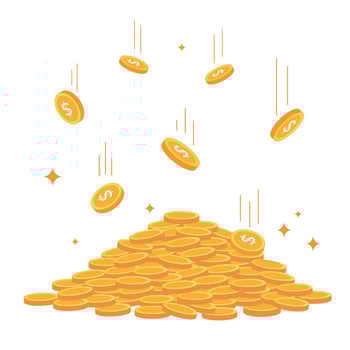 Gold coins falling on piles. Cash money pile.finance concept in flat style vector