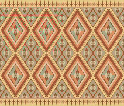 Ethnic folk geometric seamless pattern in yellow, red pastel tone in vector illustration design for fabric, mat, carpet, scarf, wrapping paper, tile and more