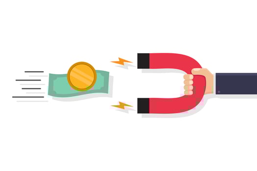 Hand holding magnet attract money vector design illustration