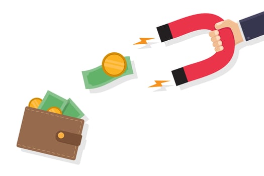 Hand holding magnet attract money and wallet vector design illustration