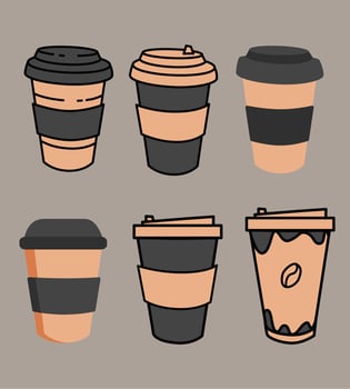 cute  coffee paper cup set. black color.Drink vector illustration design