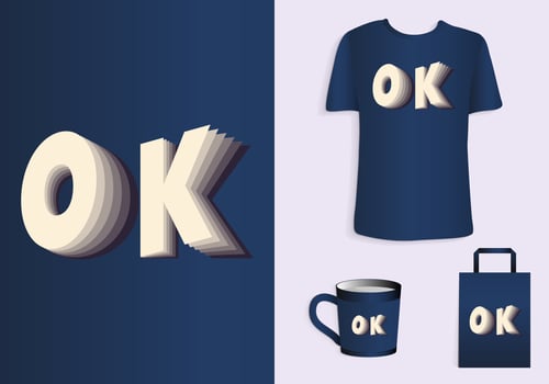 OK t shirt design. Typography t-shirt, tote bag, and cup design for merchandise and print. Mock-up templates included vector