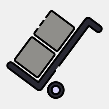 Icon use the trolley. Packaging symbol elements. Icons in filled line style. Good for prints, posters, logo, product packaging, sign, expedition, etc. vector