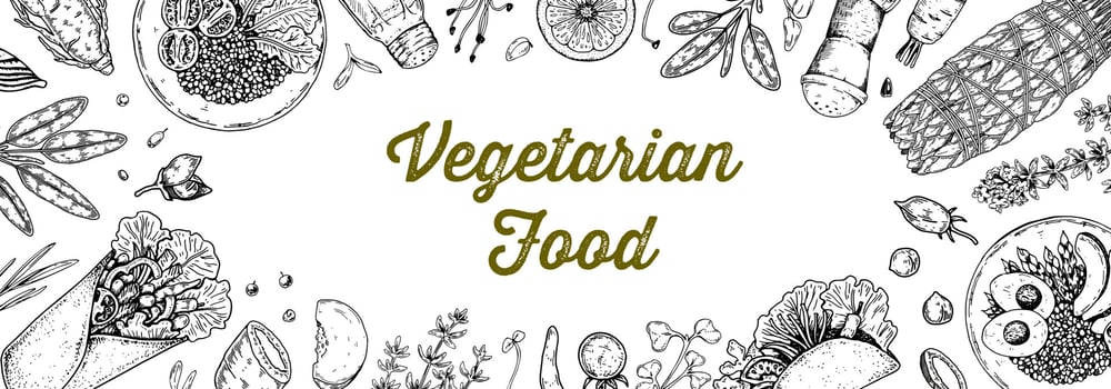 Vegetarian food background. Hand drawn vector illustration in sketch style. Restaurant menu design