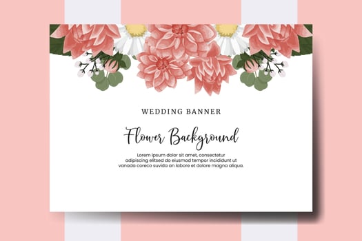 Wedding banner flower background, Digital watercolor hand drawn Dahlia Flower design Template vector