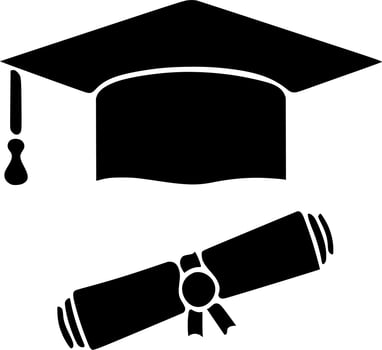 Vector silhouette of diploma hat on white background