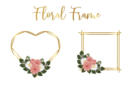 Floral Frame Dahlia Flower Design Template, Digital watercolor hand drawn vector