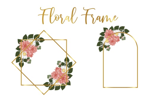 Floral Frame Dahlia Flower Design Template, Digital watercolor hand drawn vector