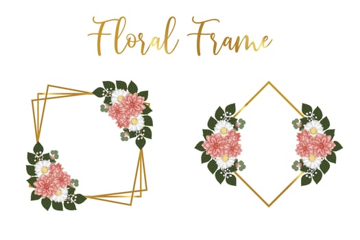 Floral Frame Dahlia Flower Design Template, Digital watercolor hand drawn vector