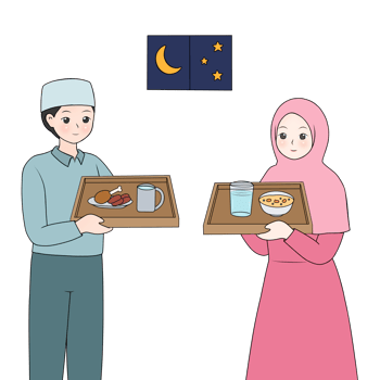 muslim couple holding tray of foods for iftar png