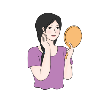 girl looking at mirror reflection png