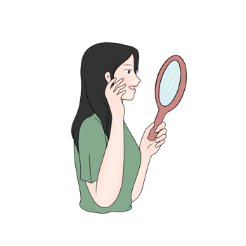 woman looking at mirror reflection png