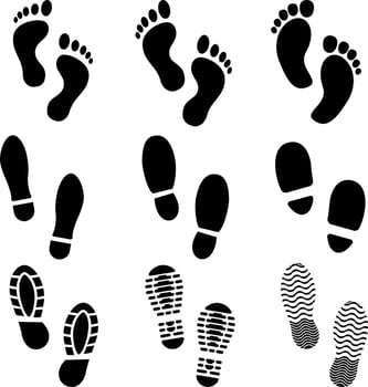 Footprint icon set. Footprint icon of people for symbol and sign. Sign of foot and shoes for graphic resource design. Icon sheet of footprint vector illustration