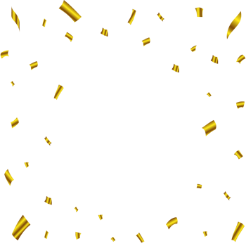 Golden confetti falling frame isolated on a transparent background. Festival elements PNG. Anniversary and birthday celebration. Confetti PNG for carnival background. Shiny tinsel and confetti falling