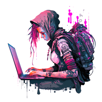 Sute girl hacker with laptop avatar in cartoon style png