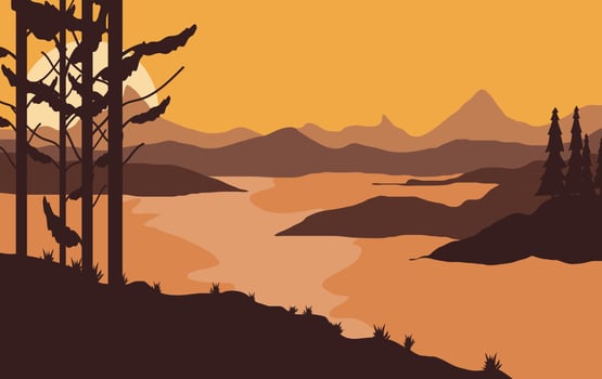 woodland forest landscape with smooth color vector