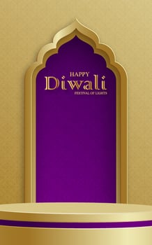 3d Podium round stage style, for Diwali, Deepavali or Dipavali, the Indian festival of lights with Diya lamp vector