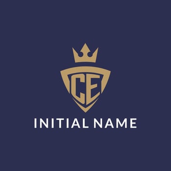 CE logo with shield and crown, monogram initial logo style vector