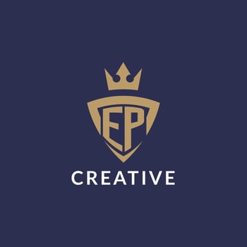 EP logo with shield and crown, monogram initial logo style vector